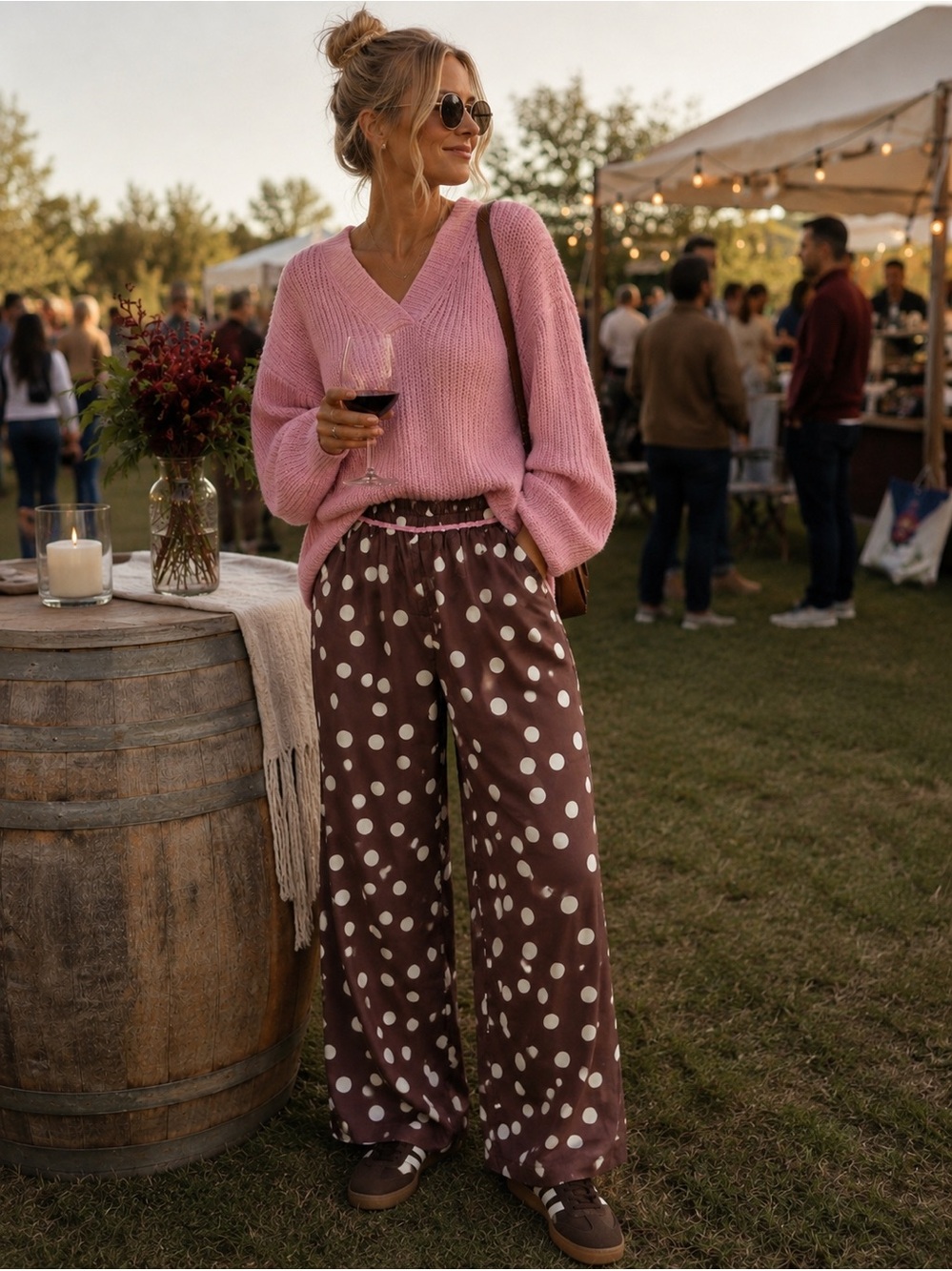 Maeve Brooklyn Printed Polka Dot Wide Leg pull on Pants - SMALL - NWT